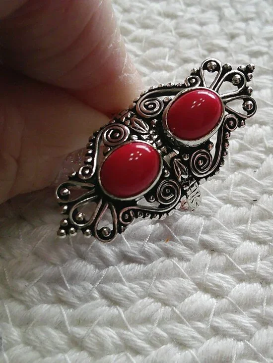 Gorgeous RED CORAL Handmade Sterling 925 Ring Size 9.5 #542E - Picture 2 of 3